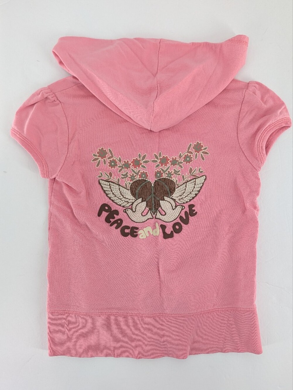 Y2K Kids Mossimo Pink Peace And Love Short Sleeve Hooded Full Zip Sweatshirt M